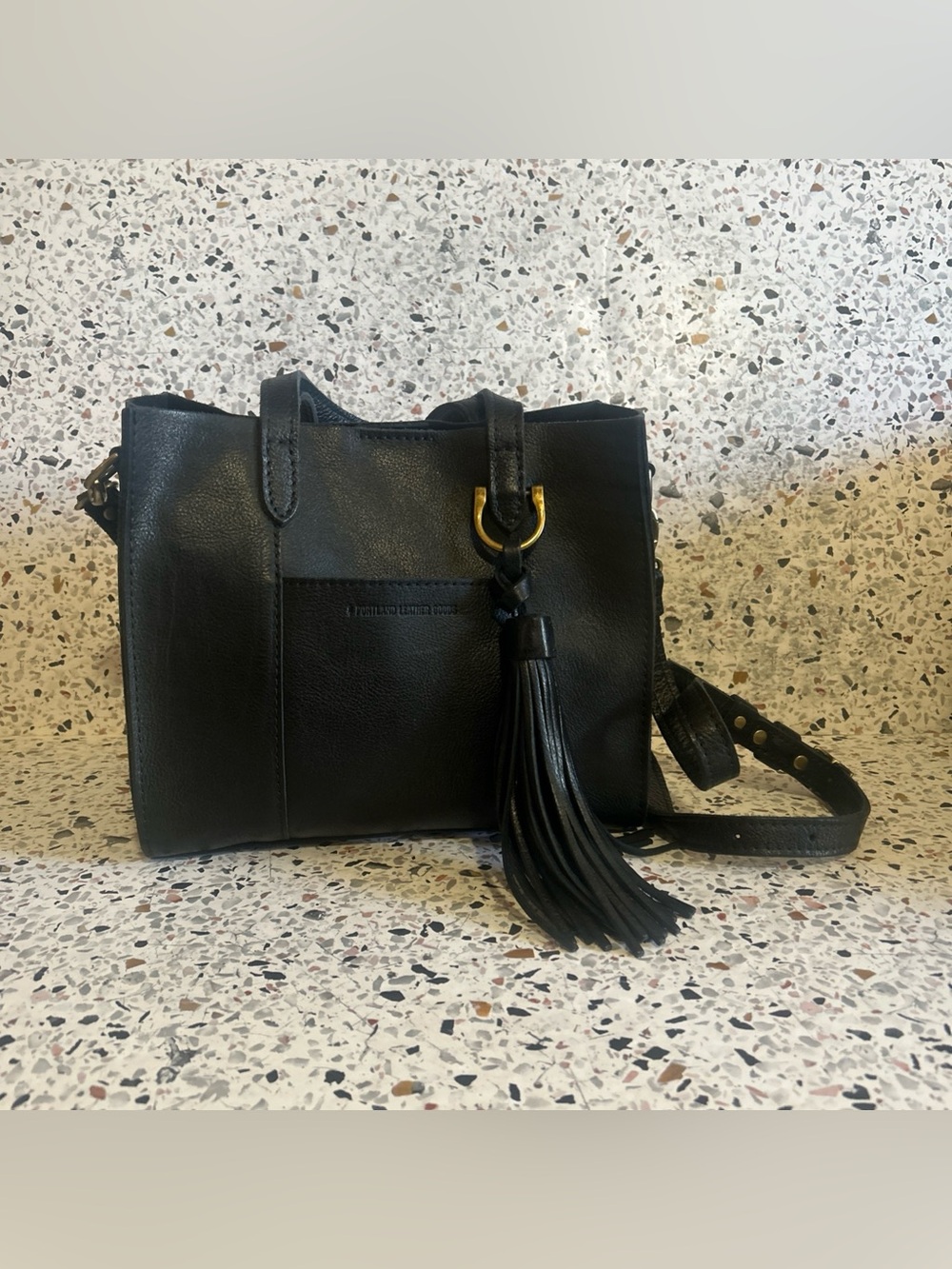 Portland Leather Goods Lola Crossbody Tote With Top Snap Black  Leather